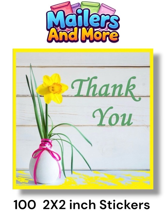Mailers And More Other - 100 (2x2 Inch) Square Stickers, Daffodils High Gloss, Thank You